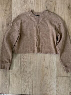 Zara Cropped Crewneck Sweater - Taupe Brown